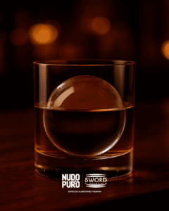 Drink raffinato servito con ghiaccio premium Sword Ice, dettaglio che valorizza l’esperienza di degustazione e la qualità del cocktail.